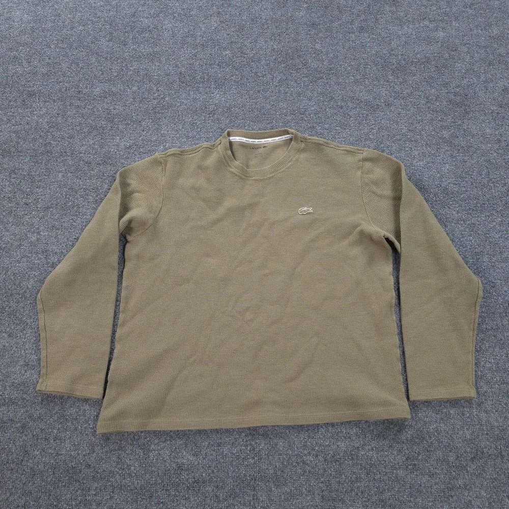 Lacoste Shirt Mens Large‎ Beige Waffle Knit Sleepwear Long Sleeve Pajama Top